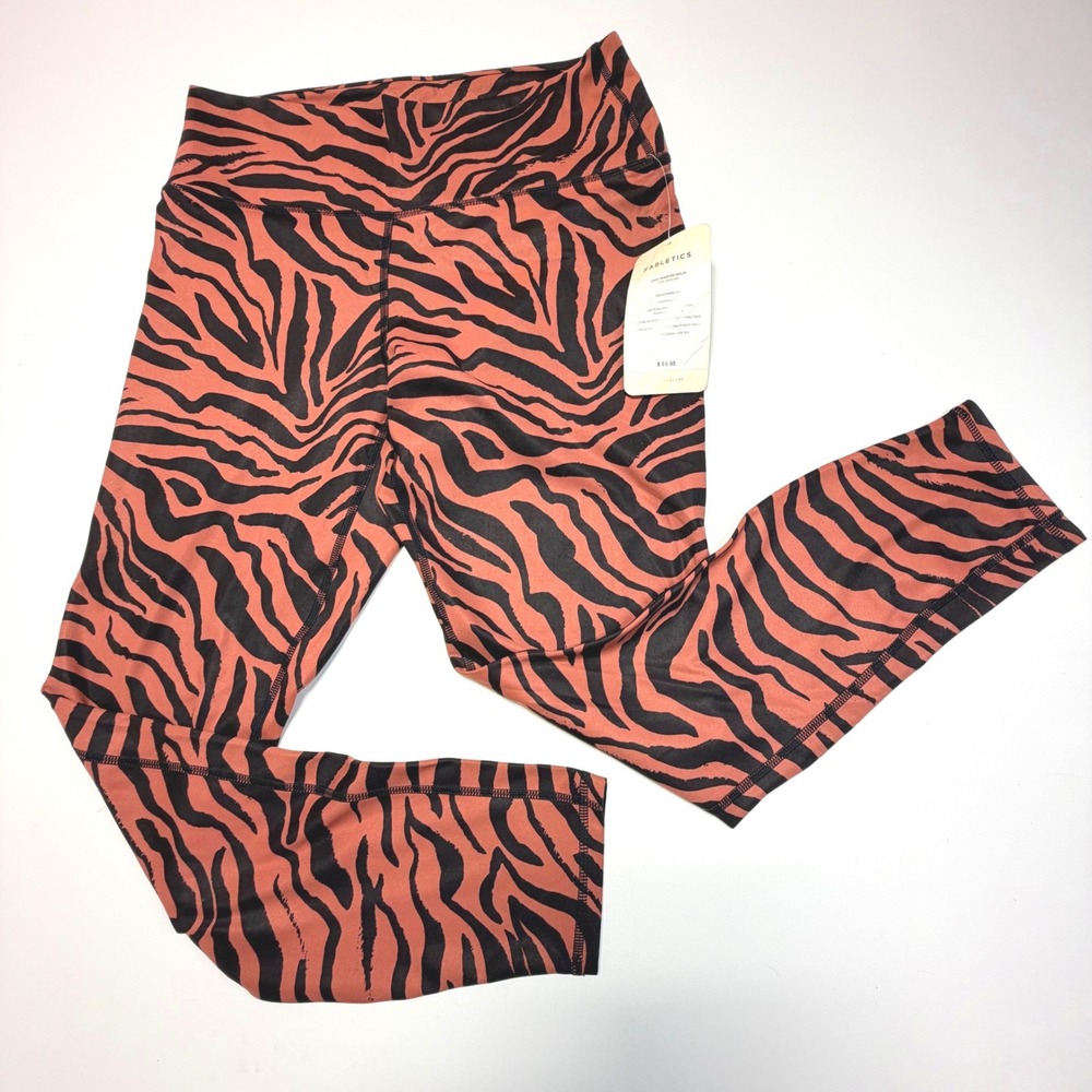Fabletics High Waist Animal Print Leggings Brown Black L NWT UPF50+